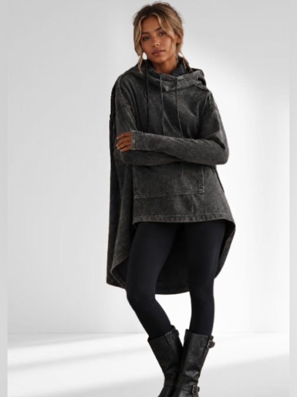 Free People Extreme Wash Hoodie Charcoal XS